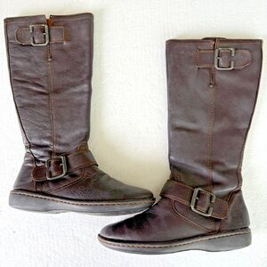Size 7M - B.O.C. Born Women Knee High Brown Leather Riding Boots Buckle Zip